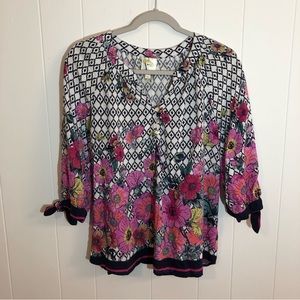 Fig & Flower Anthropologie Flowy Floral Peasant Blouse Colorful PM